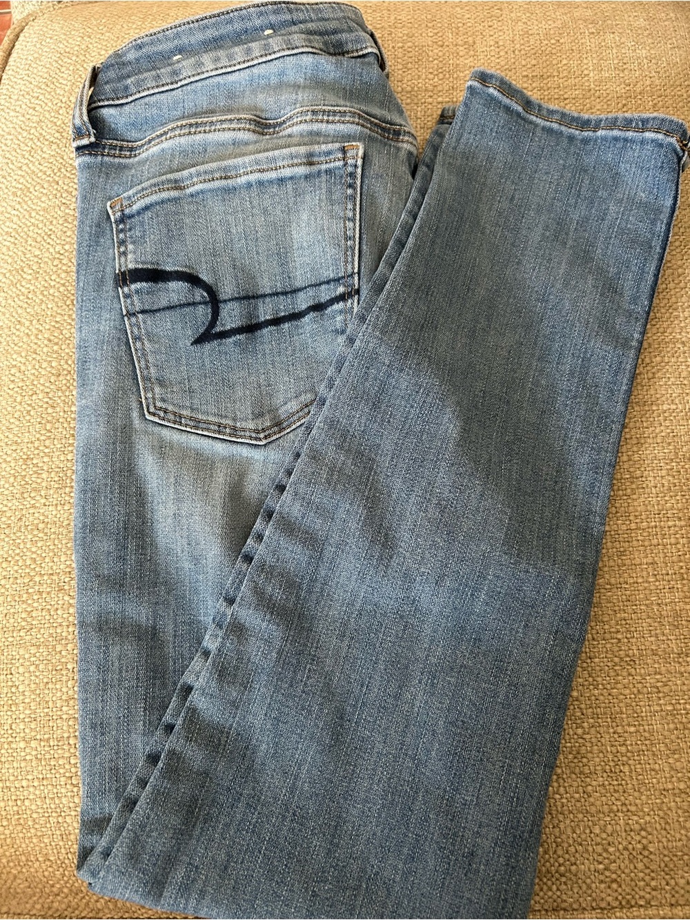 American Eagle Outfitters Light Blue Straight Leg Jeans with Pocket Stitch